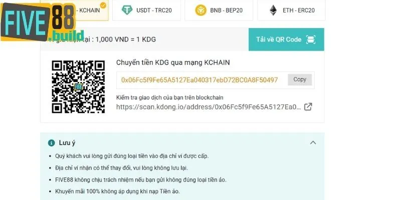 Hướng dẫn nạp tiền Five88 bằng tiền ảo từ A - Z