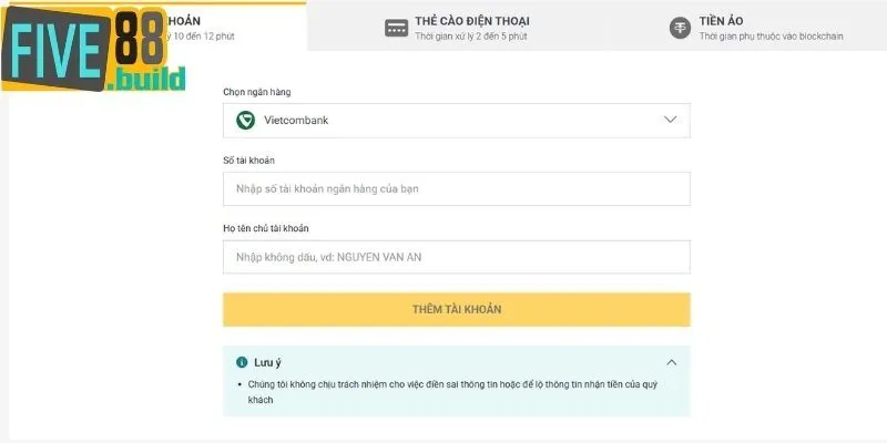 Hướng dẫn rút tiền Five88 chuẩn